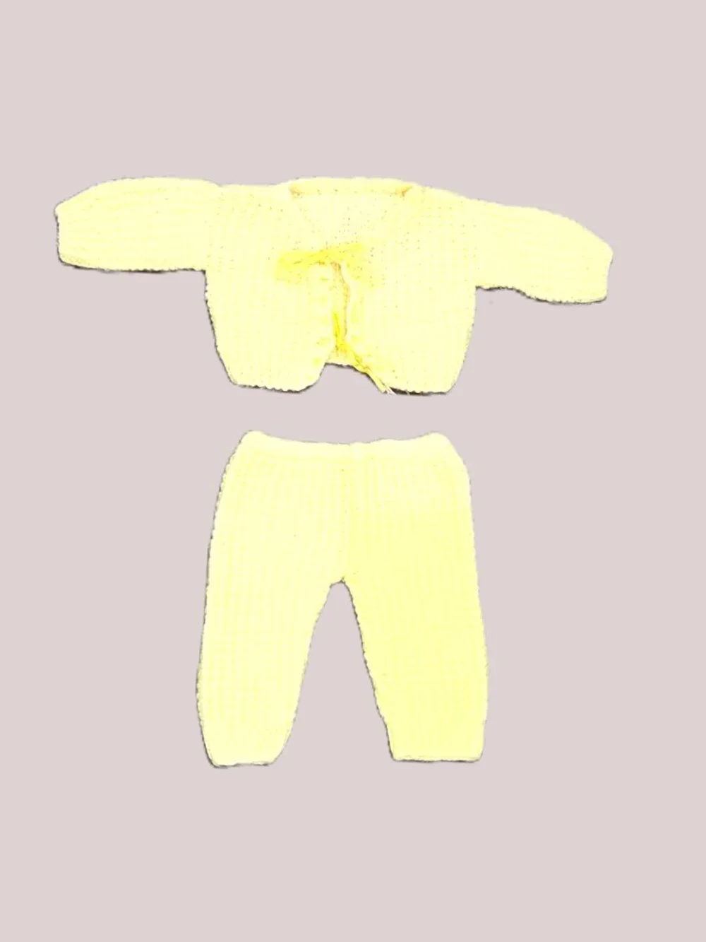Handmade Knit 6 Months Outfit Set Yellow Ribbon Baby Boy Infant Pants Jacket